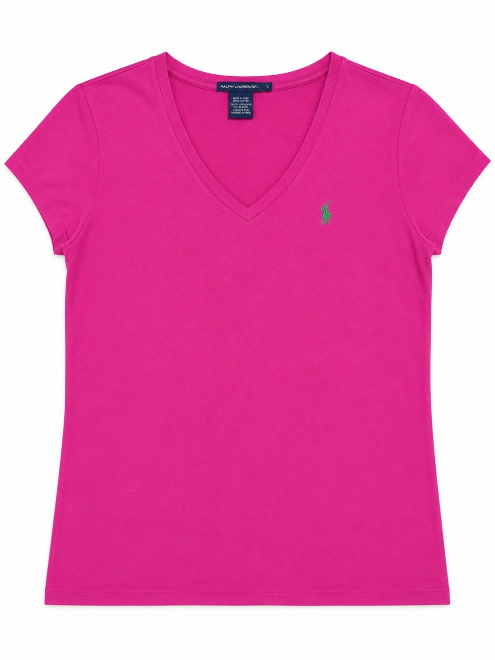 Ralph Lauren Women's V-Neck Short Sleeve Tee in Fuchsia with Green Pony